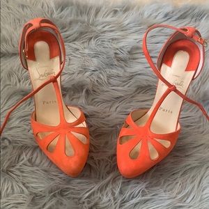 Christian louboutin orange platform suede